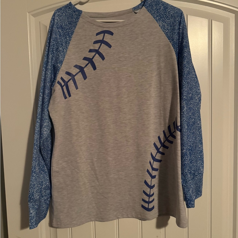 Womens Baseball Raglan Shirt - Blue and Gray